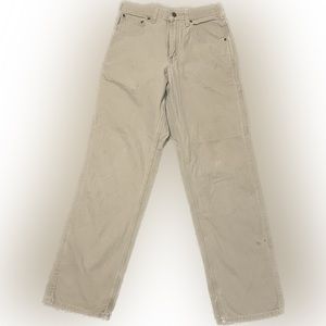 Men’s Tan Canvas Carhartt Pants Work Carpenter Pockets 32x34 Loose Fit B159 GKH